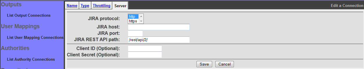 jira Repository Connection, configuration parameters