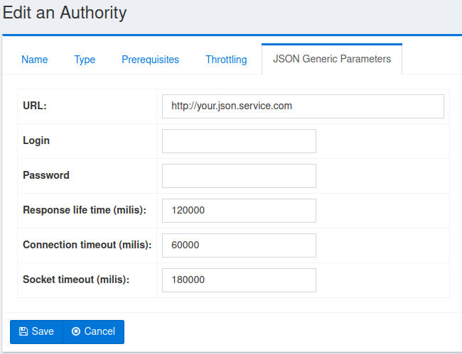 Generic Database Authority Connection, Database Type tab