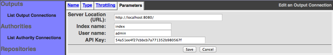 OpenSearchServer, parameters tab