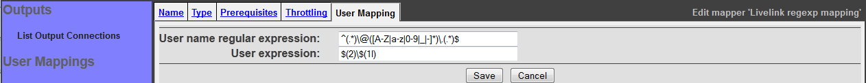 Regexp User Mapping, User Mapping tab