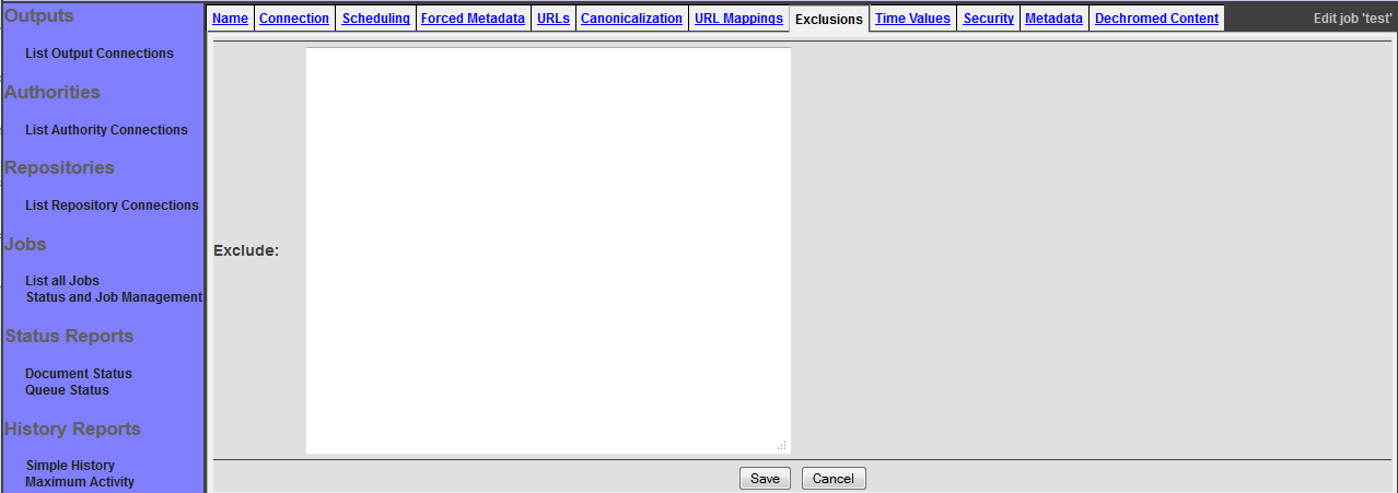 RSS job, Exclusions tab