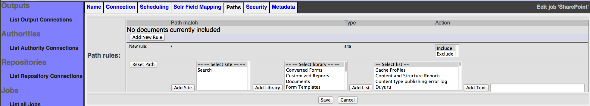 SharePoint Job, Paths tab