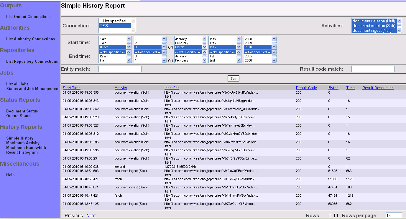 Simple History Report, example