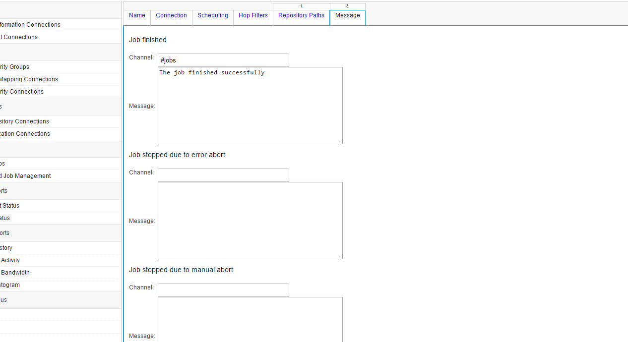 Slack Notification Job, Message tab