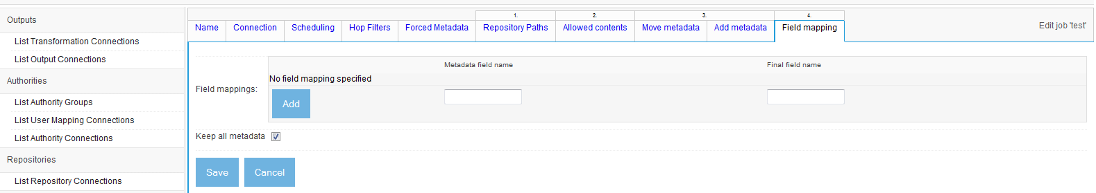 Tika Content Extractor specification, Field Mapping tab