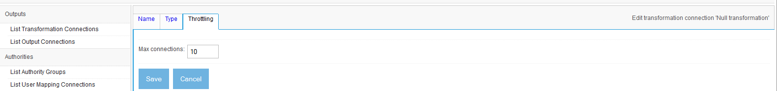 Transformation Connection Throttling