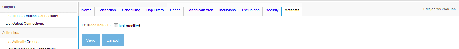 Web Job, Metadata tab
