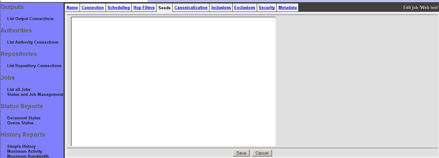 Web Job, Seeds tab