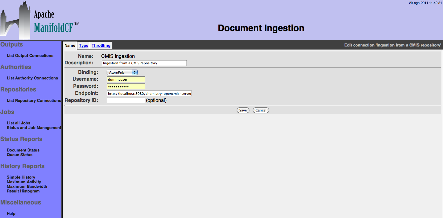 CMIS Repository Connection, configuration parameters