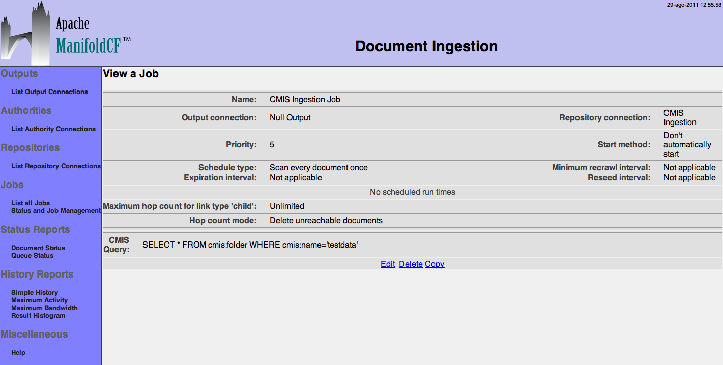 CMIS Repository Connection, saving job