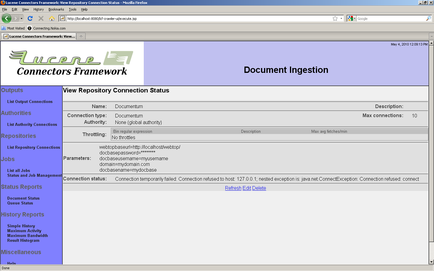 Documentum Connection Status