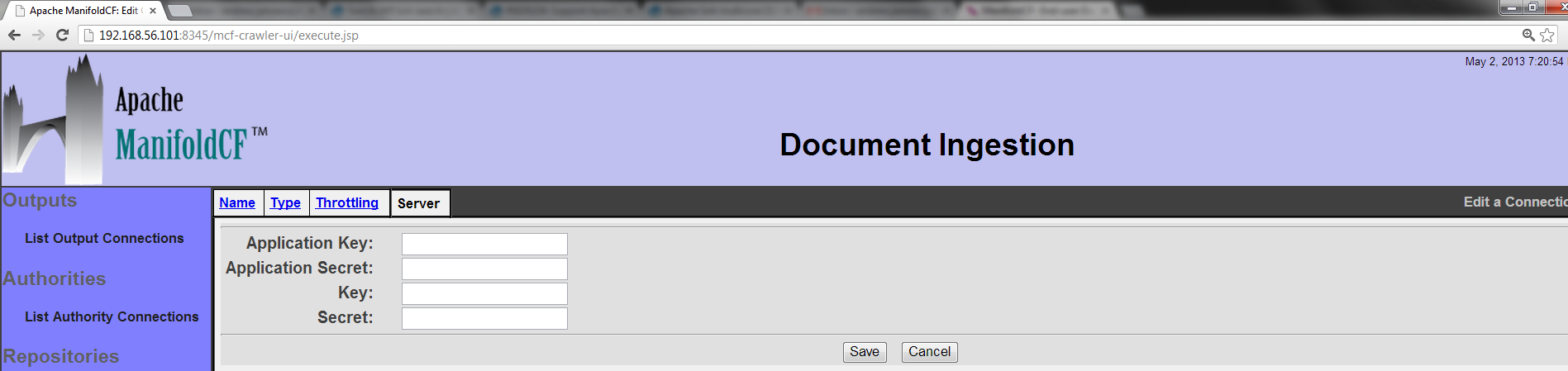 Dropbox Repository Connection, configuration parameters