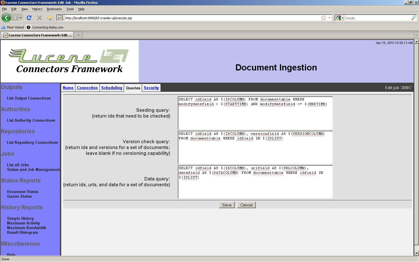 Generic Database Job, Queries tab