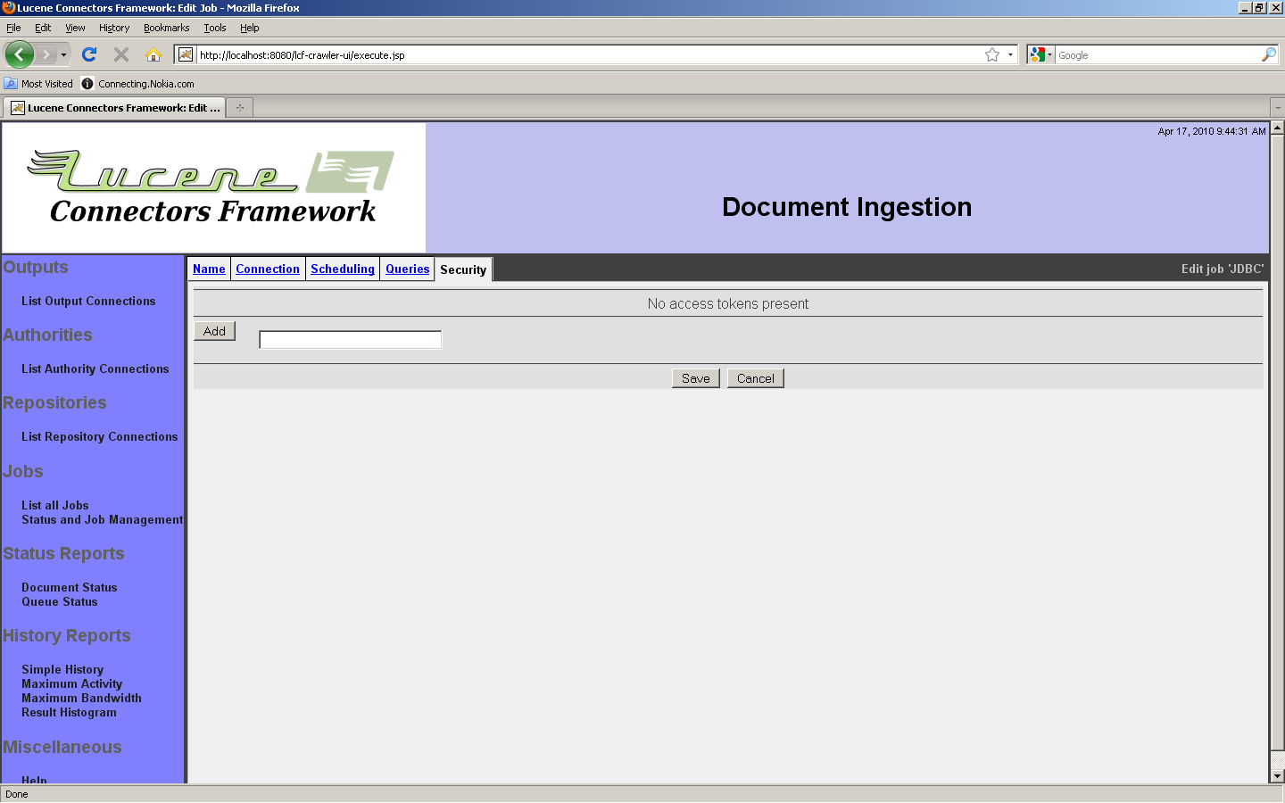 Generic Database Job, Security tab