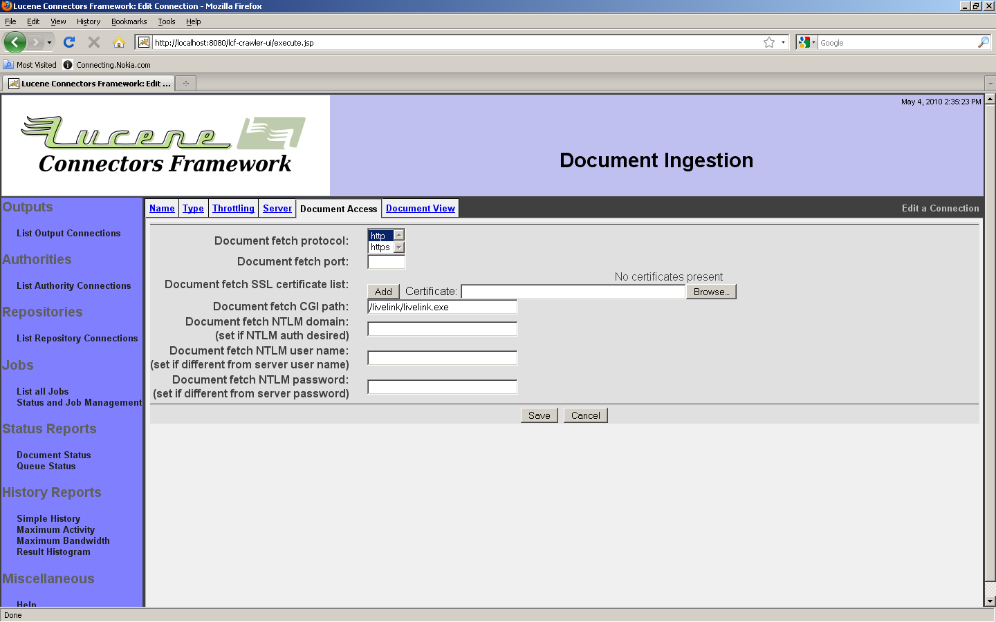 LiveLink Connection, Document Access tab