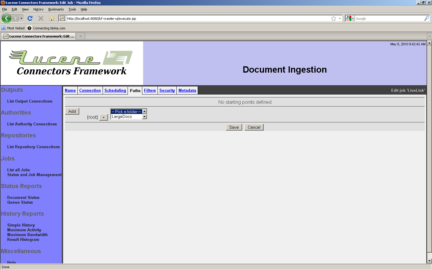 LiveLink Job, Paths tab