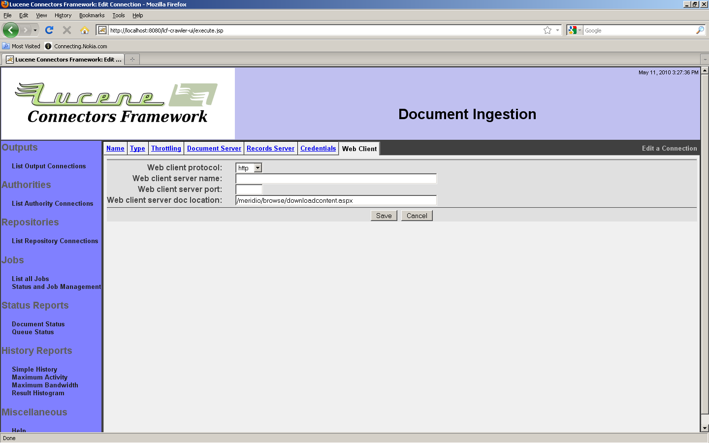 Meridio Connection, Web Client tab