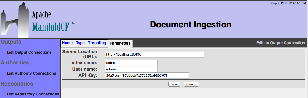 OpenSearchServer, parameters tab
