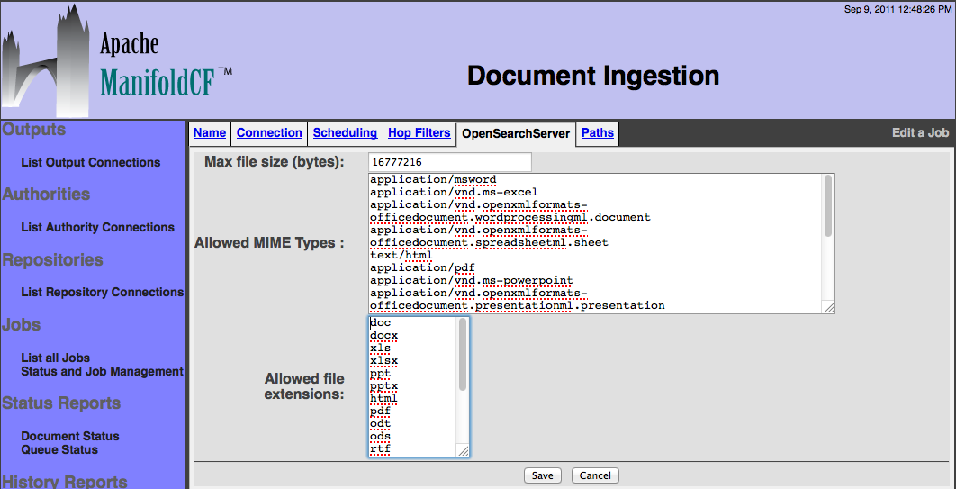 OpenSearchServer, job parameters