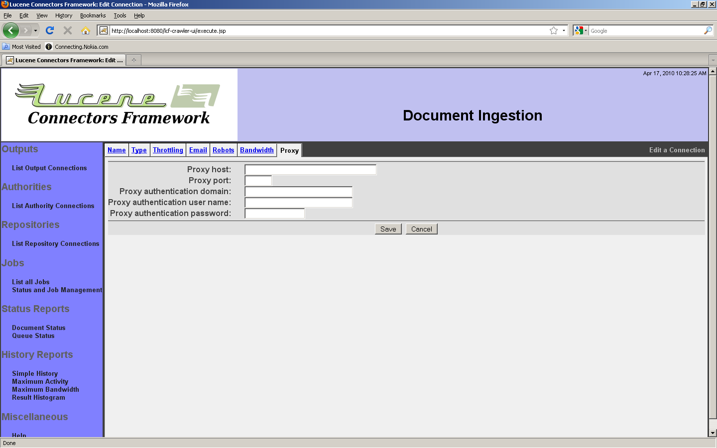 RSS Connection, Proxy tab
