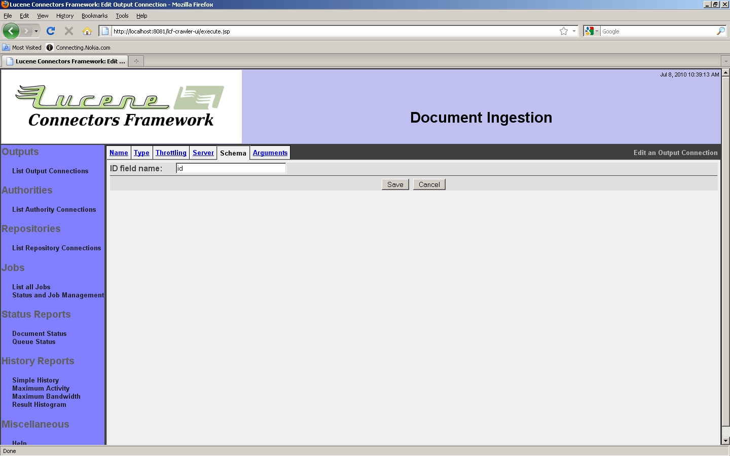 Solr Configuration, Schema tab