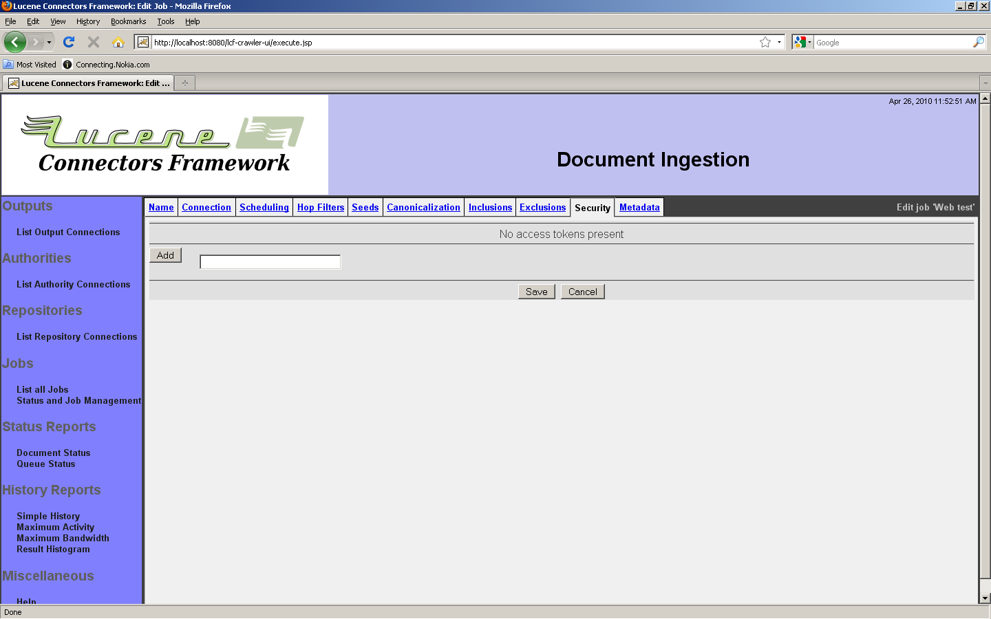 Web Job, Security tab