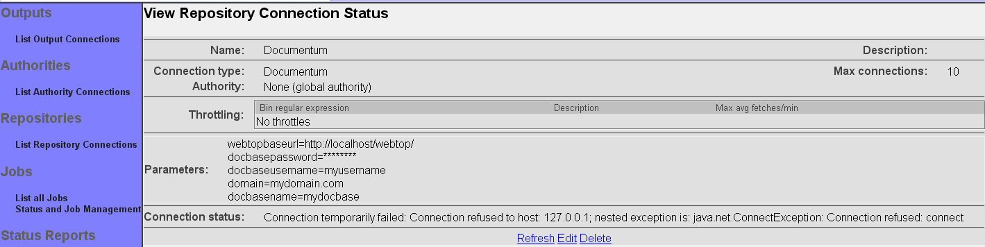 Documentum Connection Status
