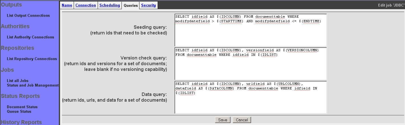 Generic Database Job, Queries tab