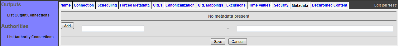 RSS job, Metadata tab