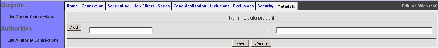 Web Job, Metadata tab
