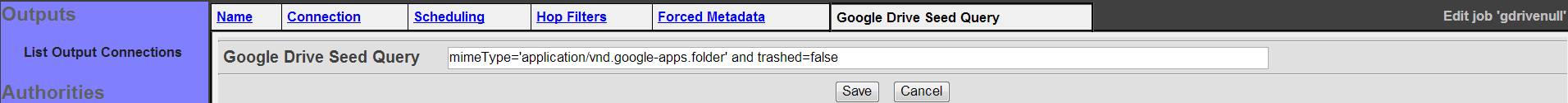 googledrive Repository Connection, seed query