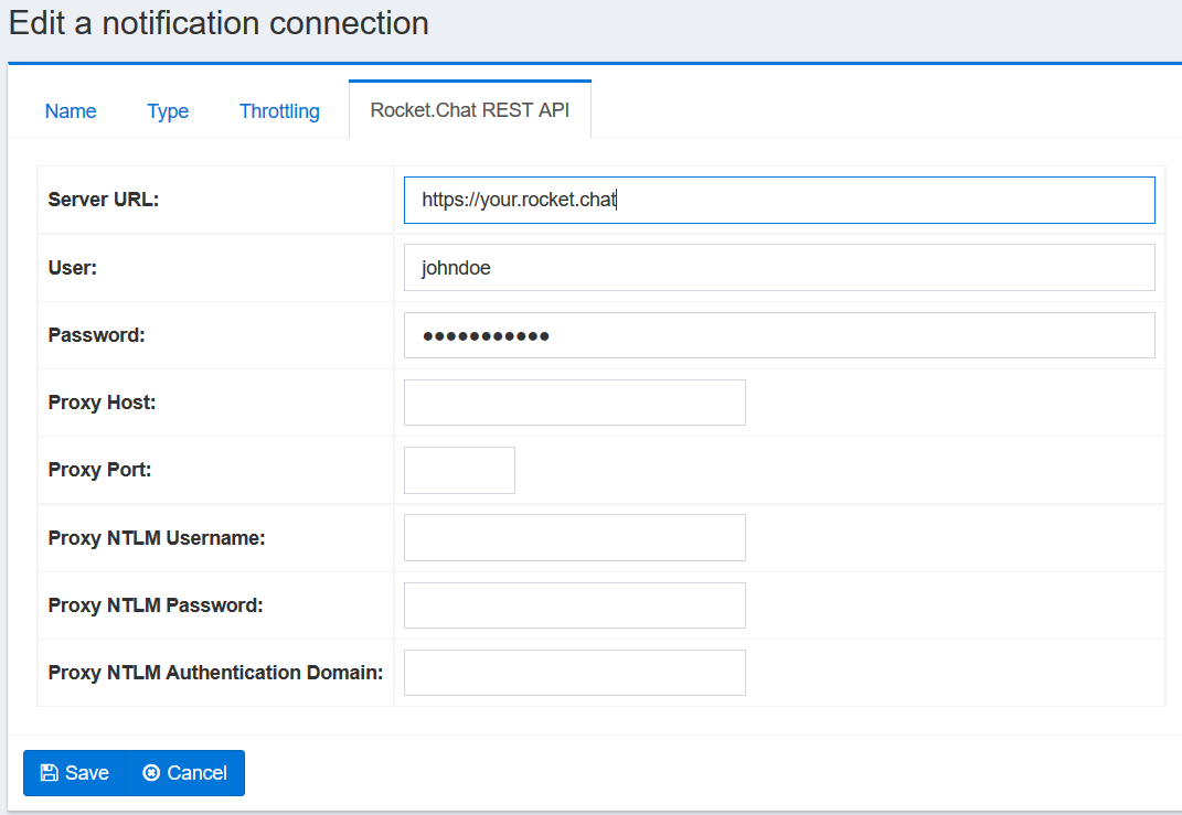 Rocket.Chat Notification Connection, Rocket.Chat REST API tab