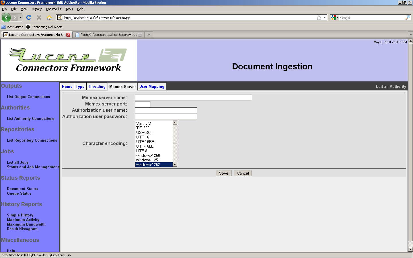 Memex Authority, Memex Server tab