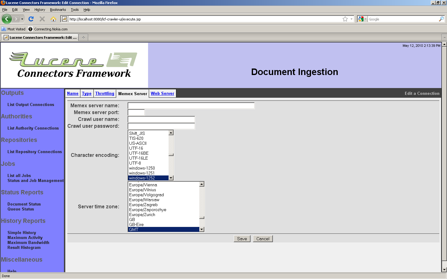 Memex Connection, Memex Server tab
