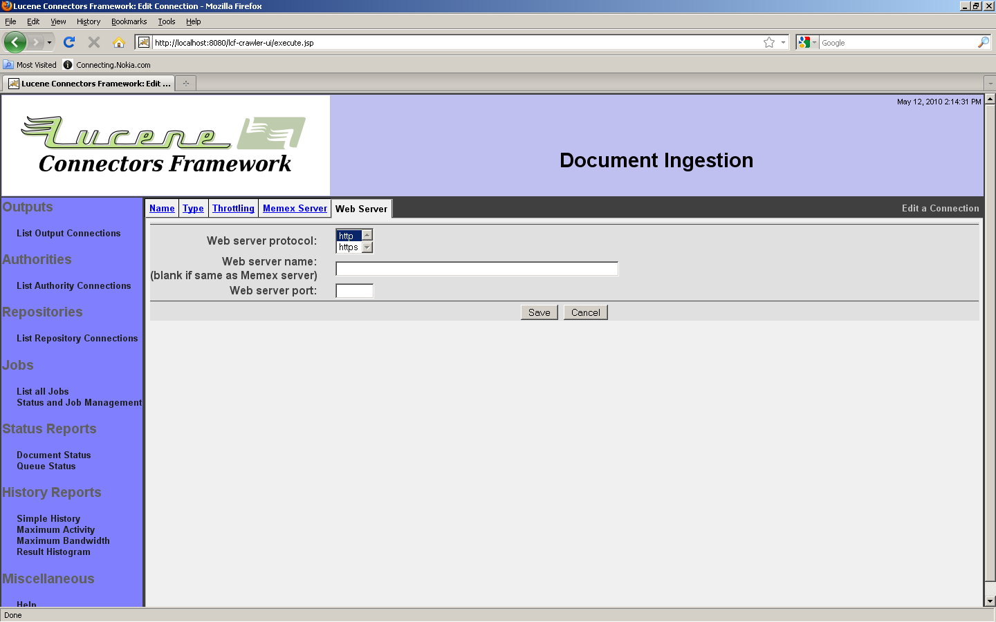 Memex Connection, Web Server tab
