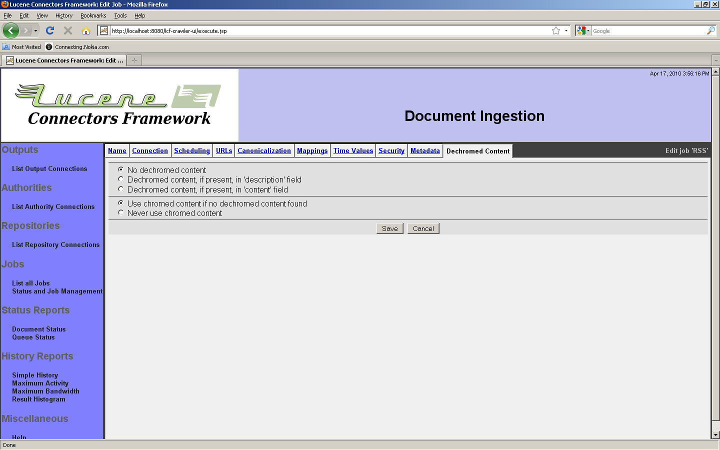 RSS job, Dechromed Content tab
