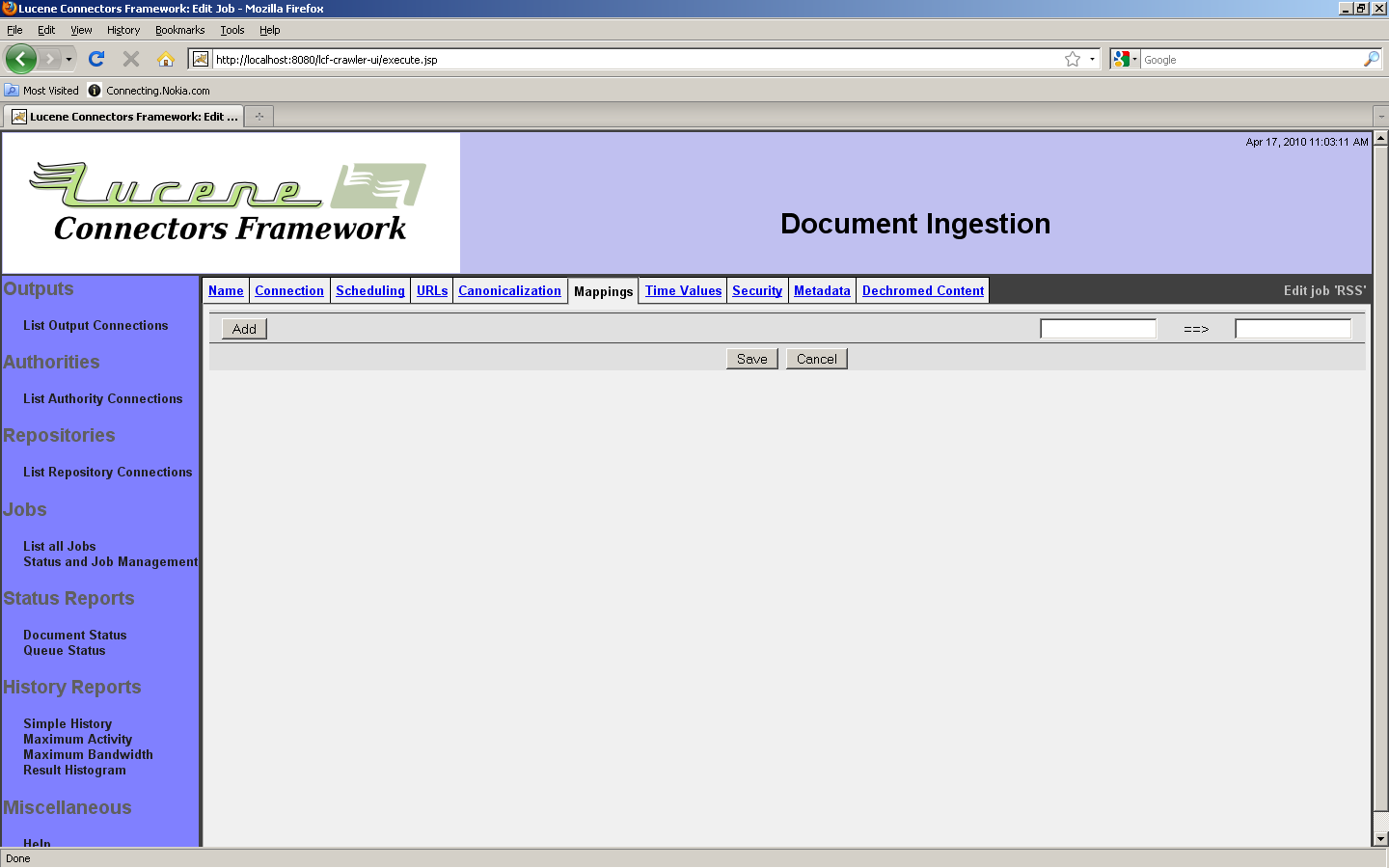 RSS job, Mappings tab