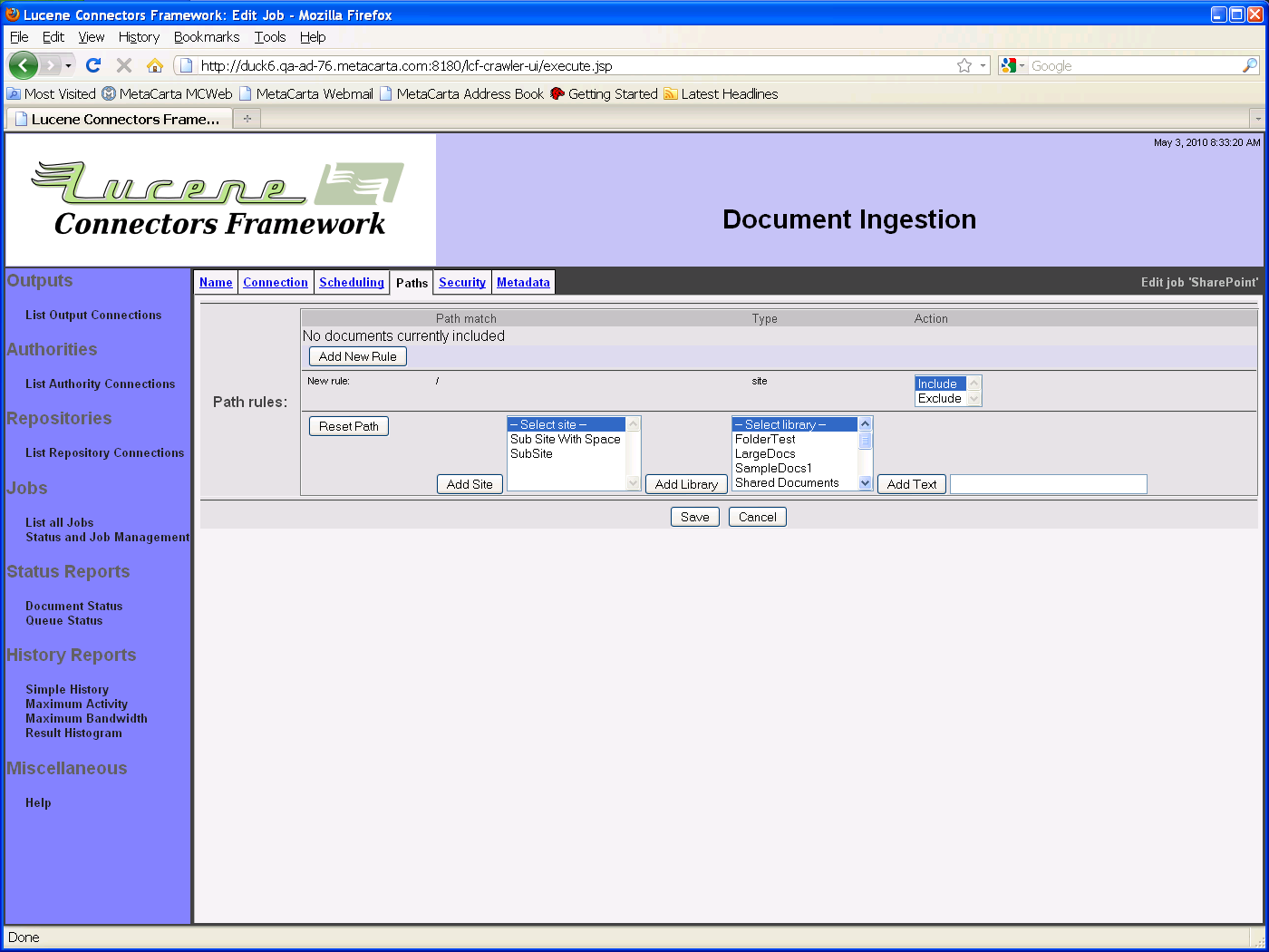 SharePoint Job, Paths tab