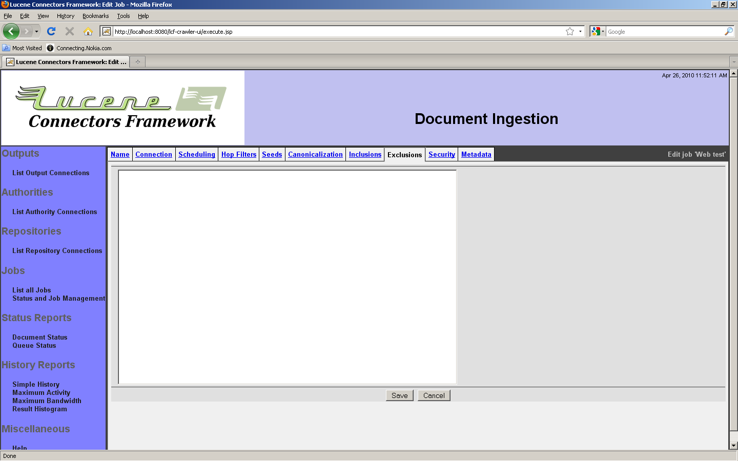 Web Job, Exclusions tab